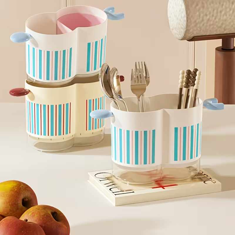 Household double-layer chopstick holder, draining cutlery rack, with storage box