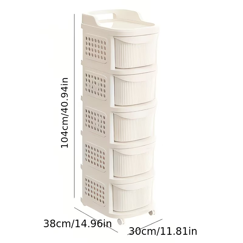 A unique and stylish multi-tiered, large-capacity trolley with drawers, easy to assemble.