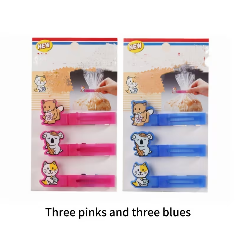 6 Cute Animal Pattern Plastic Food Bag Clips, Kitchen Resealable Bag Clips