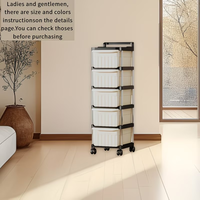 Rolling storage trolley with drawers - slim mobile storage rack with 360° swivel wheels