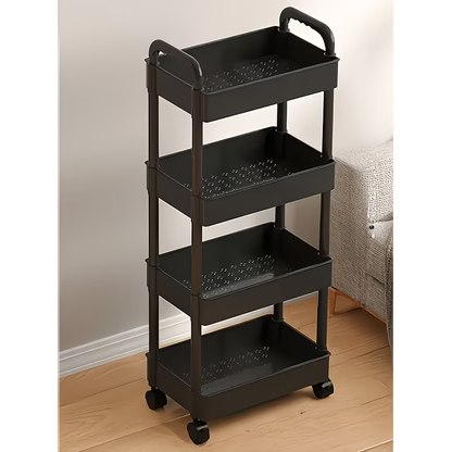 Heavy-duty four-layer rolling storage trolley - all-terrain wheel mobile storage rack
