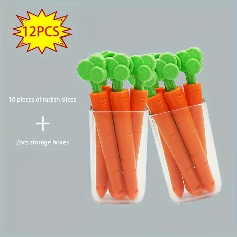 12-pack magnetic carrot-shaped plastic clips - non-food contact seal