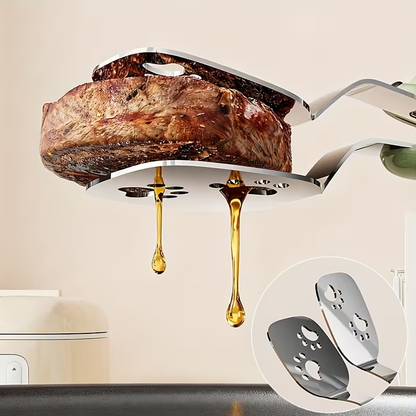 Stainless steel fish spatula, which can be used as both a tong and a spatula.