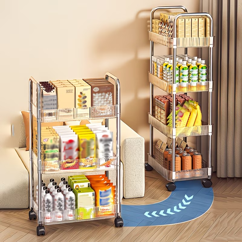 2/3/4-layer transparent acrylic wheeled storage trolley, slim and mobile