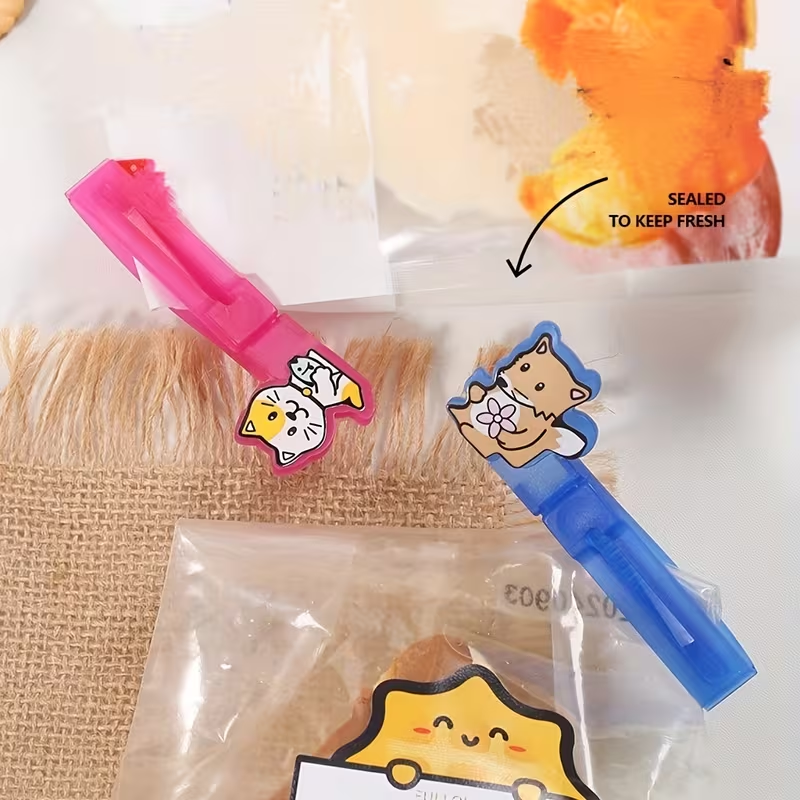 6 Cute Animal Pattern Plastic Food Bag Clips, Kitchen Resealable Bag Clips