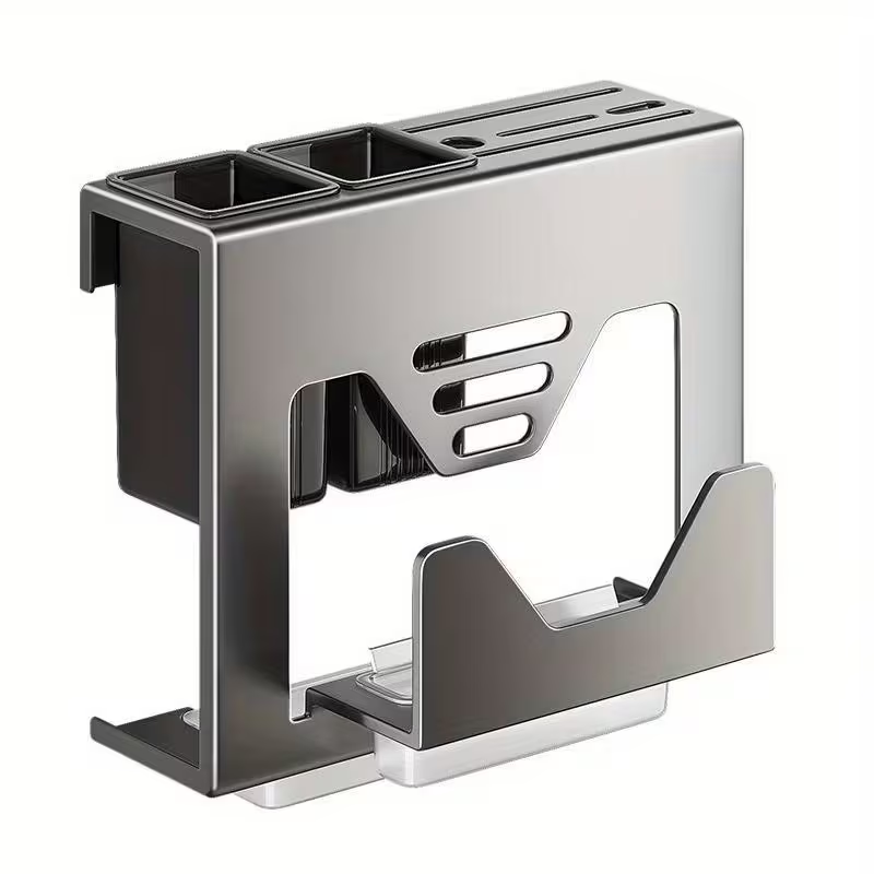 Wall-mounted kitchen knife rack with chopstick holder | Integrated metal storage rack