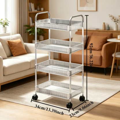 Portable storage cart, transparent acrylic design, 360° swivel wheels