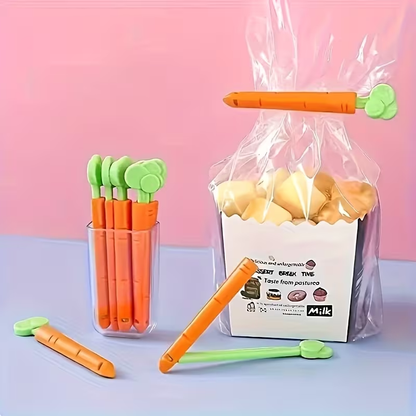 12-pack magnetic carrot-shaped plastic clips - non-food contact seal