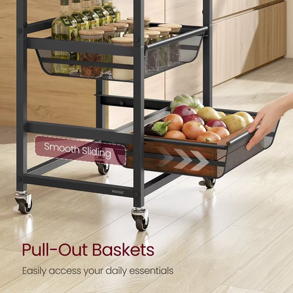 Storage trolley, 5-tier kitchen trolley with wheels and handles, dimensions: 31.7 x 40 x 95 cm
