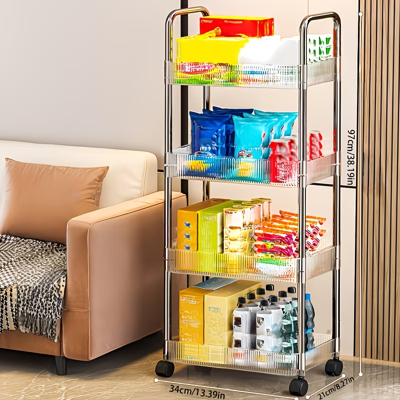 2/3/4-layer transparent acrylic wheeled storage trolley, slim and mobile