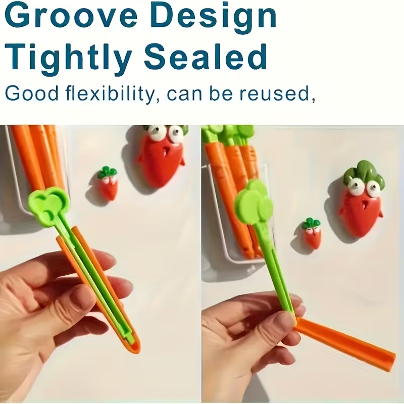 12-pack magnetic carrot-shaped plastic clips - non-food contact seal