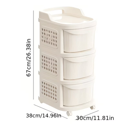 A unique and stylish multi-tiered, large-capacity trolley with drawers, easy to assemble.