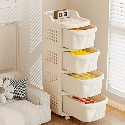 A unique and stylish multi-tiered, large-capacity trolley with drawers, easy to assemble.