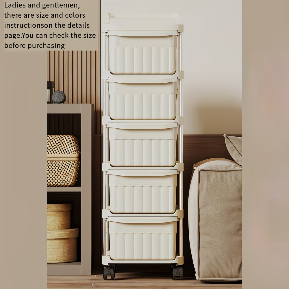 Rolling storage trolley with drawers - slim mobile storage rack with 360° swivel wheels