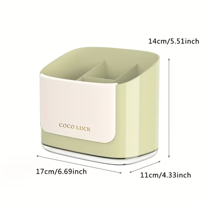 Dishware storage box with drain rack and dividers, no drilling required.