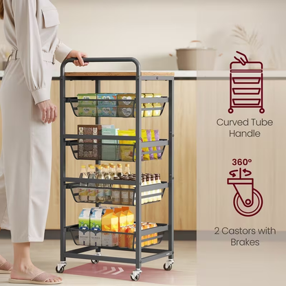 Storage trolley, 5-tier kitchen trolley with wheels and handles, dimensions: 31.7 x 40 x 95 cm