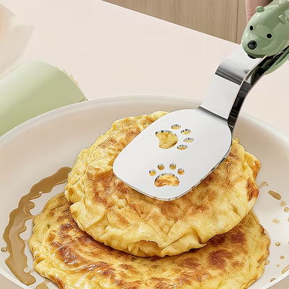 Stainless steel fish spatula, which can be used as both a tong and a spatula.