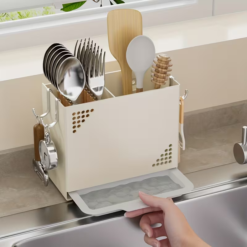1 Wall-Mounted Chopstick Holder | Space-Saving Kitchen Storage Rack with Cutlery Slot
