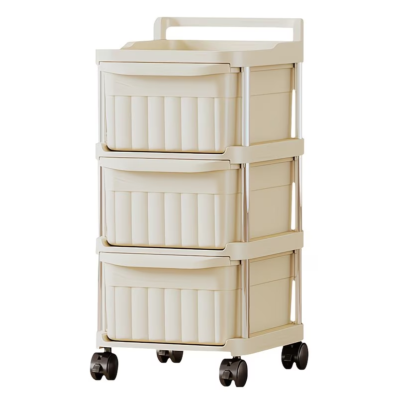Rolling storage trolley with drawers - slim mobile storage rack with 360° swivel wheels