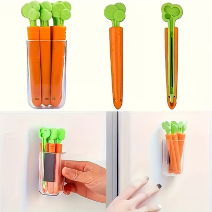 12-pack magnetic carrot-shaped plastic clips - non-food contact seal