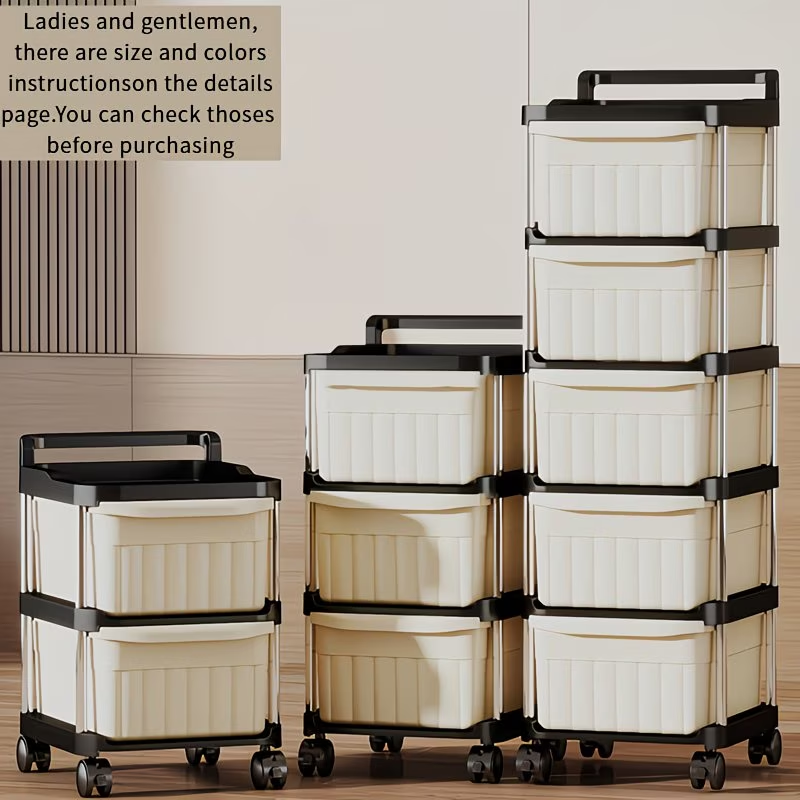 Rolling storage trolley with drawers - slim mobile storage rack with 360° swivel wheels