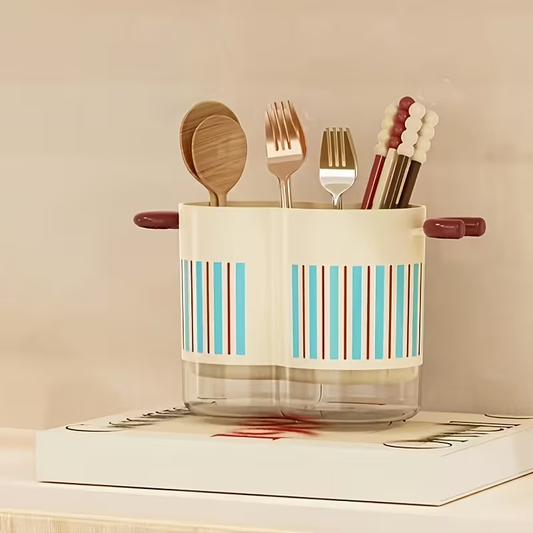 Household double-layer chopstick holder, draining cutlery rack, with storage box