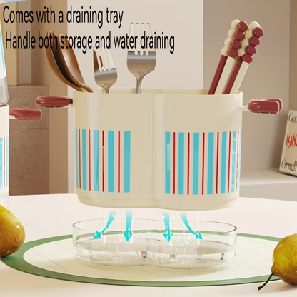 Household double-layer chopstick holder, draining cutlery rack, with storage box