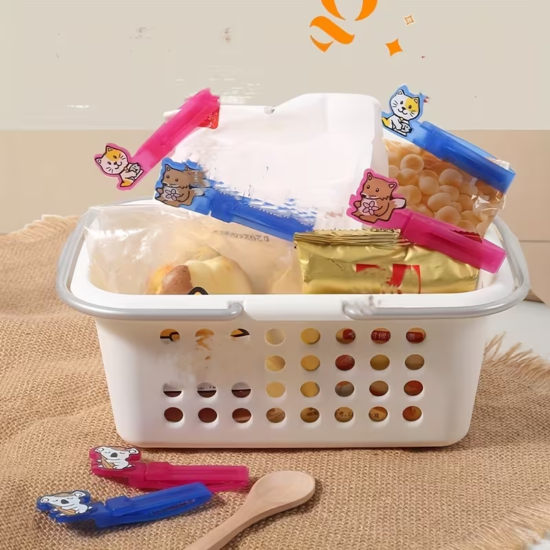 6 Cute Animal Pattern Plastic Food Bag Clips, Kitchen Resealable Bag Clips
