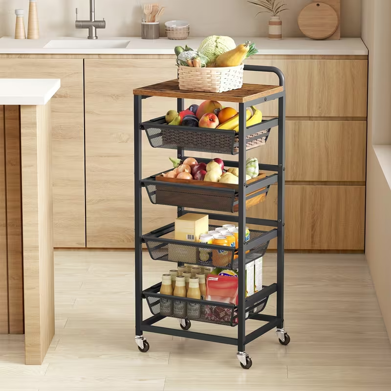 Storage trolley, 5-tier kitchen trolley with wheels and handles, dimensions: 31.7 x 40 x 95 cm