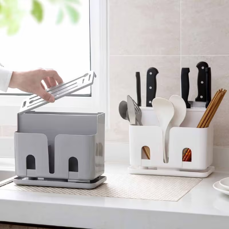 kitchen storage rack, chopsticks holder, and knife rack with drain function.
