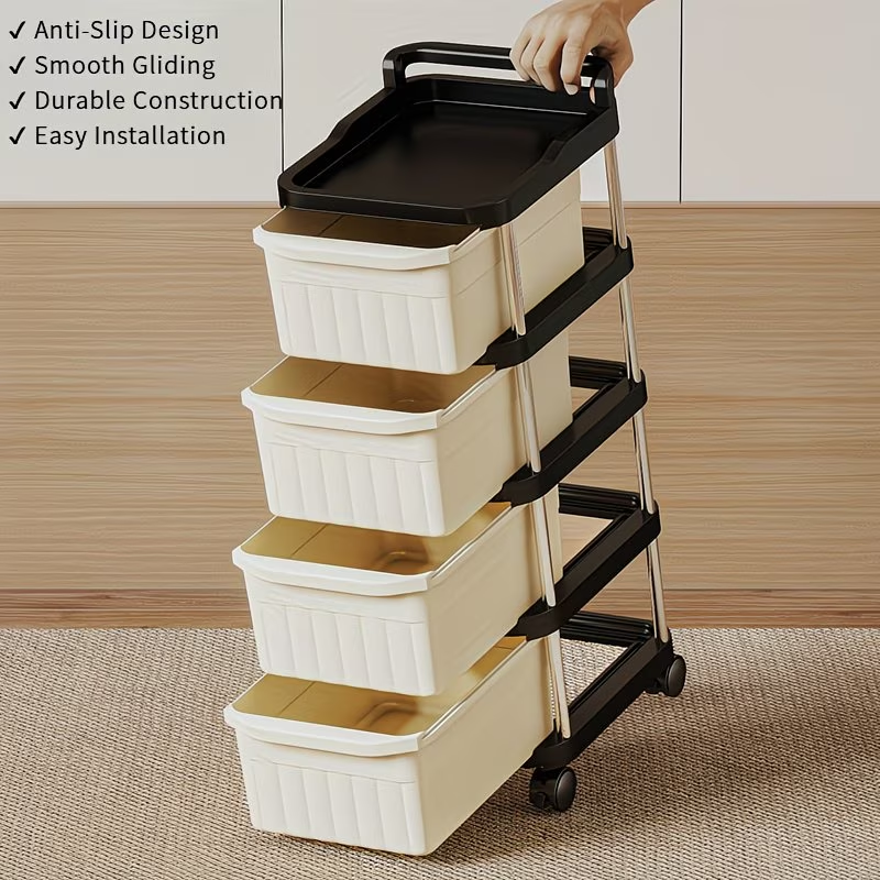 Rolling storage trolley with drawers - slim mobile storage rack with 360° swivel wheels