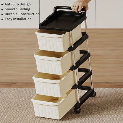 Rolling storage trolley with drawers - slim mobile storage rack with 360° swivel wheels