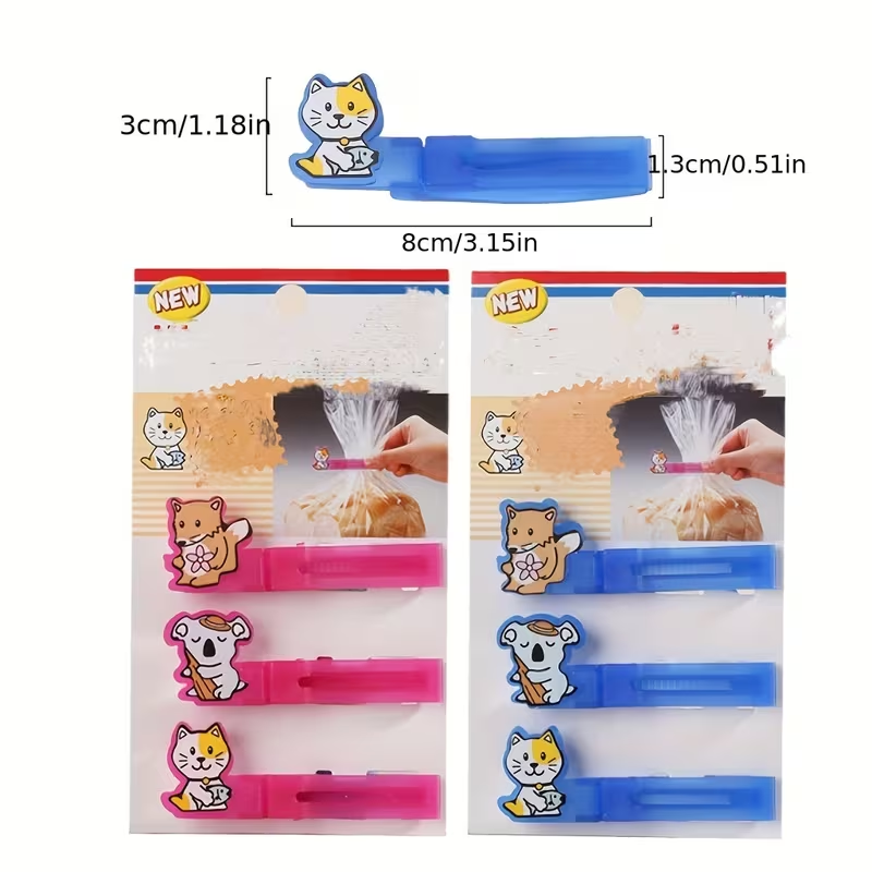 6 Cute Animal Pattern Plastic Food Bag Clips, Kitchen Resealable Bag Clips