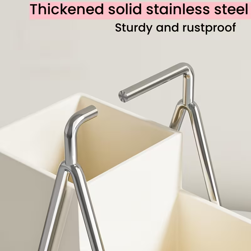 One cream-white stainless steel cutlery holder with metal trim.