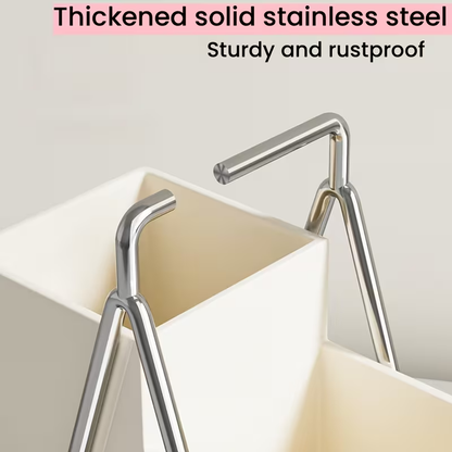 One cream-white stainless steel cutlery holder with metal trim.