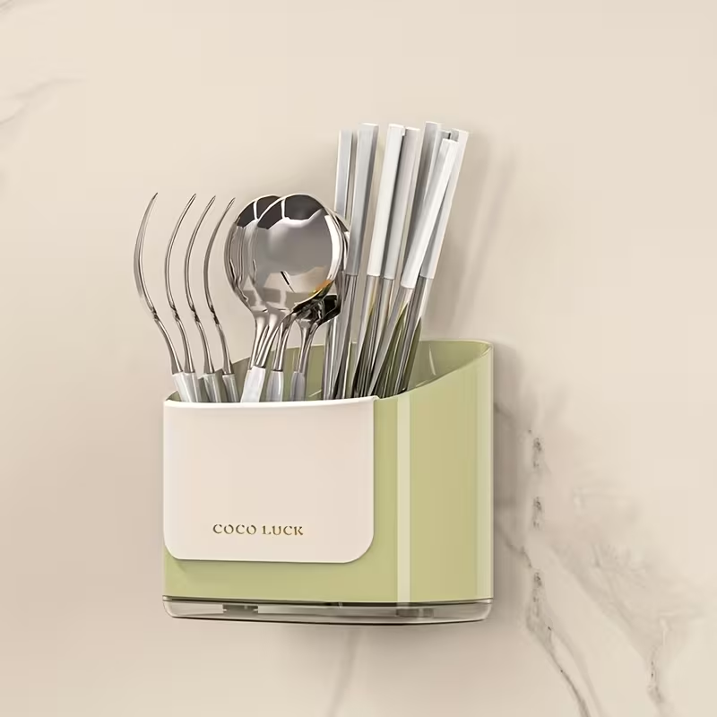 Dishware storage box with drain rack and dividers, no drilling required.