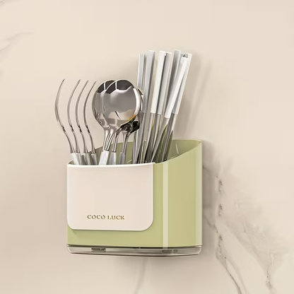Dishware storage box with drain rack and dividers, no drilling required.