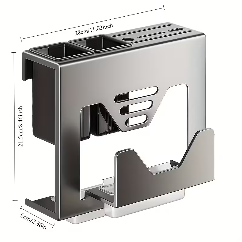 Wall-mounted kitchen knife rack with chopstick holder | Integrated metal storage rack