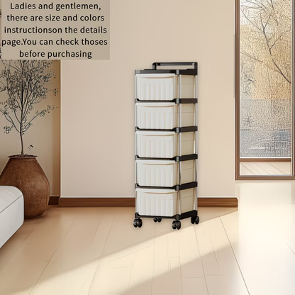 Rolling storage trolley with drawers - slim mobile storage rack with 360° swivel wheels