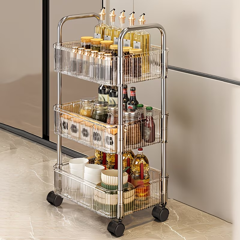 2/3/4-layer transparent acrylic wheeled storage trolley, slim and mobile