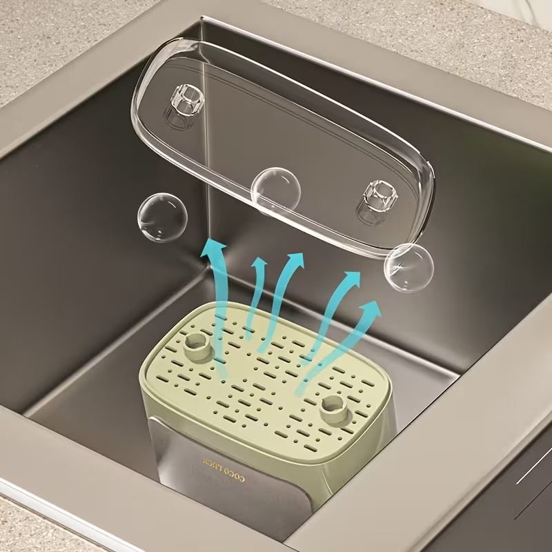 Dishware storage box with drain rack and dividers, no drilling required.
